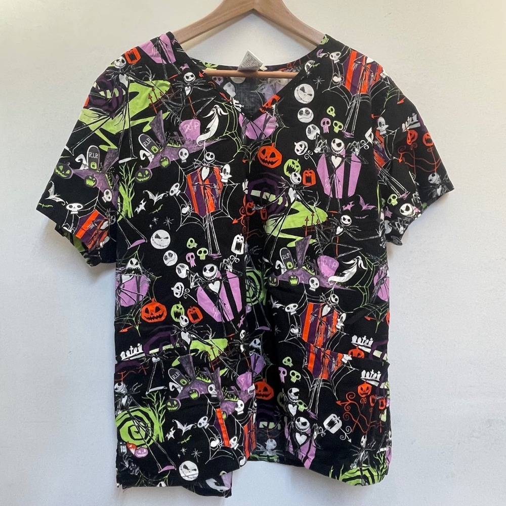 Disney Nightmare Before Christmas Jack Skellington Scrub Top 2XL Halloween Black